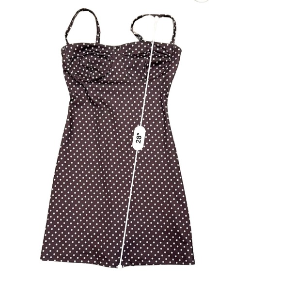Y2K Brown Polka Dot Babydoll Mini Dress Women XS Spaghetti Strap Retro Pinup - Picture 11 of 12